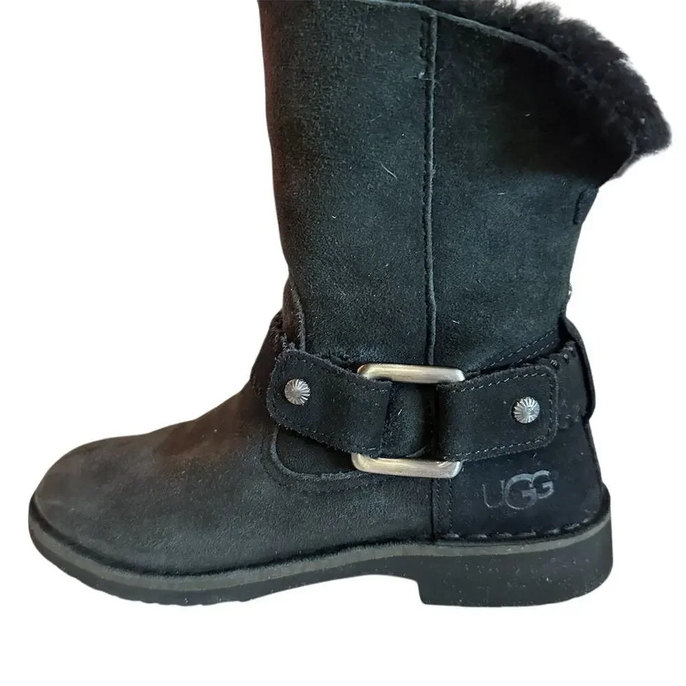 UGG Cedric Women's‎ Black Suede Ankle Biker Boots Size 6.5 Moto Style